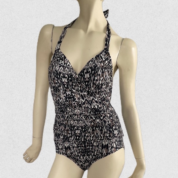Badgley Mischka One-Piece Halter Bathing Suit, Animal Print Maillot - Picture 1 of 10